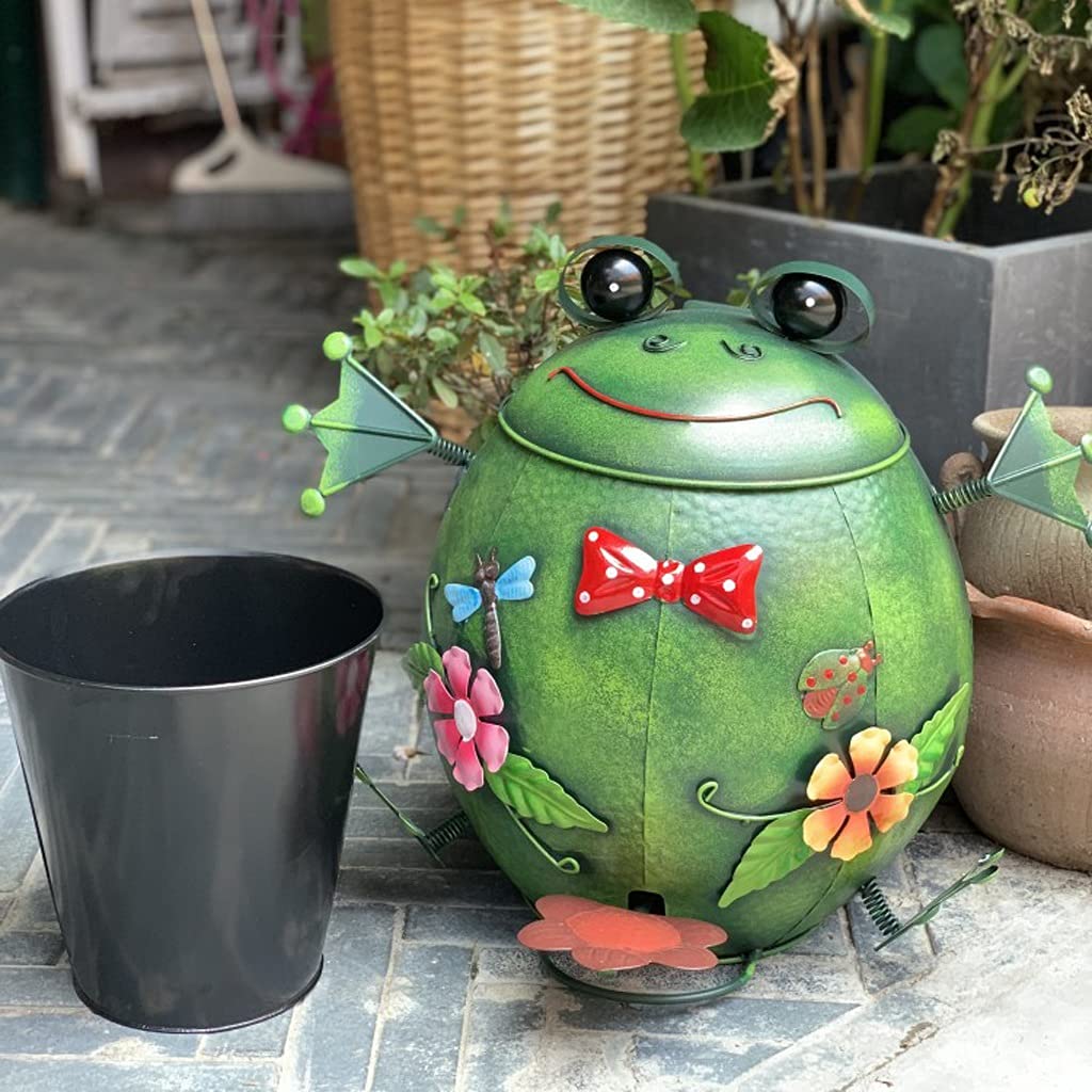 カエルのデザイン金属製置物 バケツ付き Amazon.co.jp: 像の装飾 クリエイティブシミュレーションカエルゴミ箱